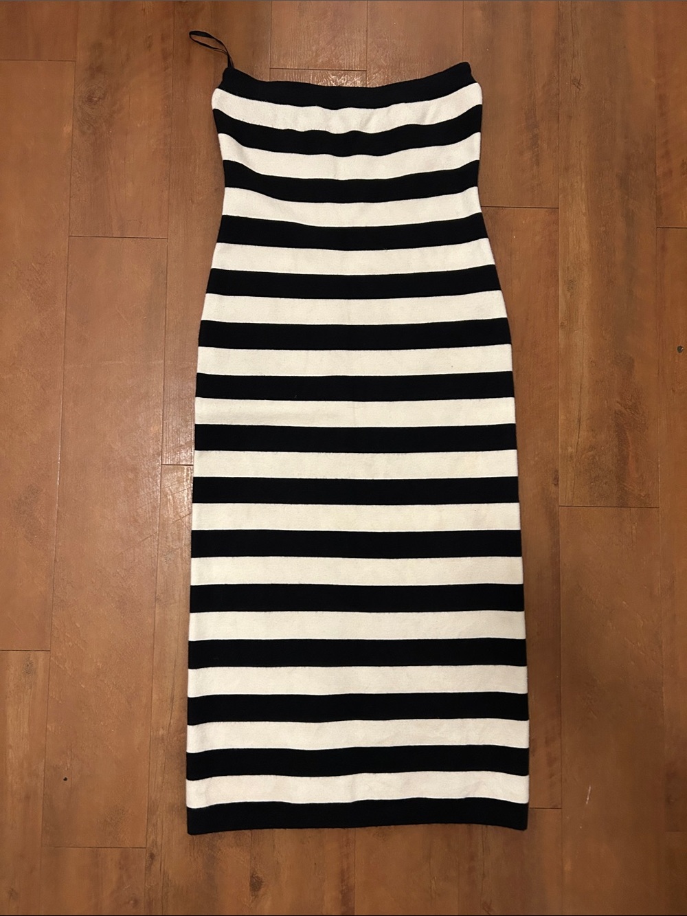 Abercrombie & Fitch Black and White Striped Strapless Midi Dress
